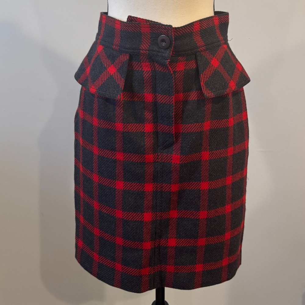 Vintage Valentino Miss V, Charcoal Grey and Red Wool Skirt
